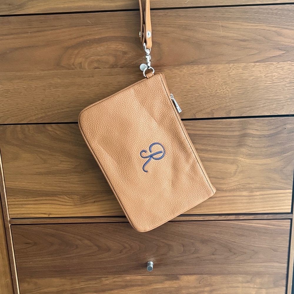 Tan Wristlet with Embroidered Logo